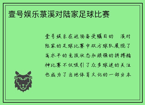 壹号娱乐菉溪对陆家足球比赛